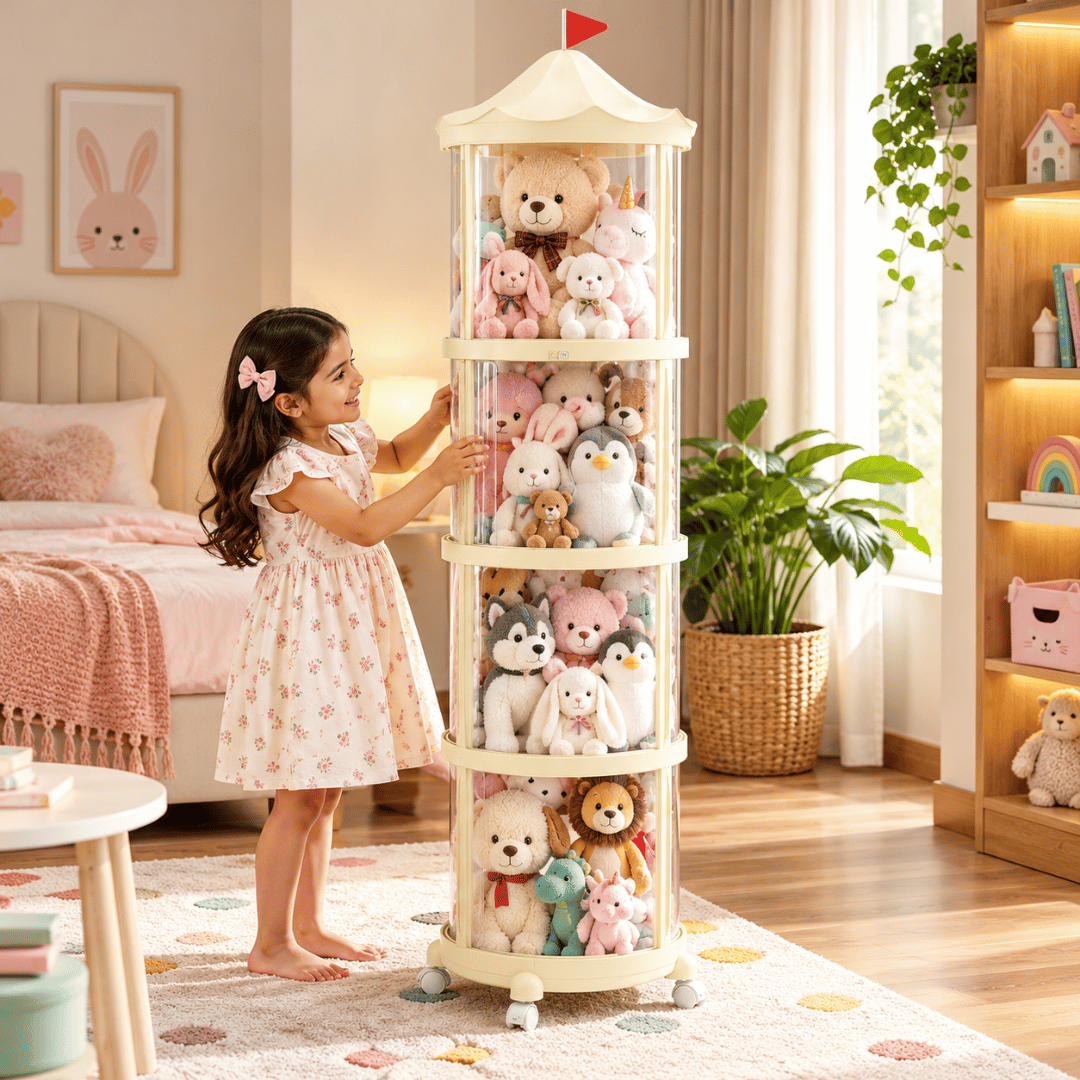 Transparent Plush Toy Organizer Display Cabinet with Rolling Wheels
