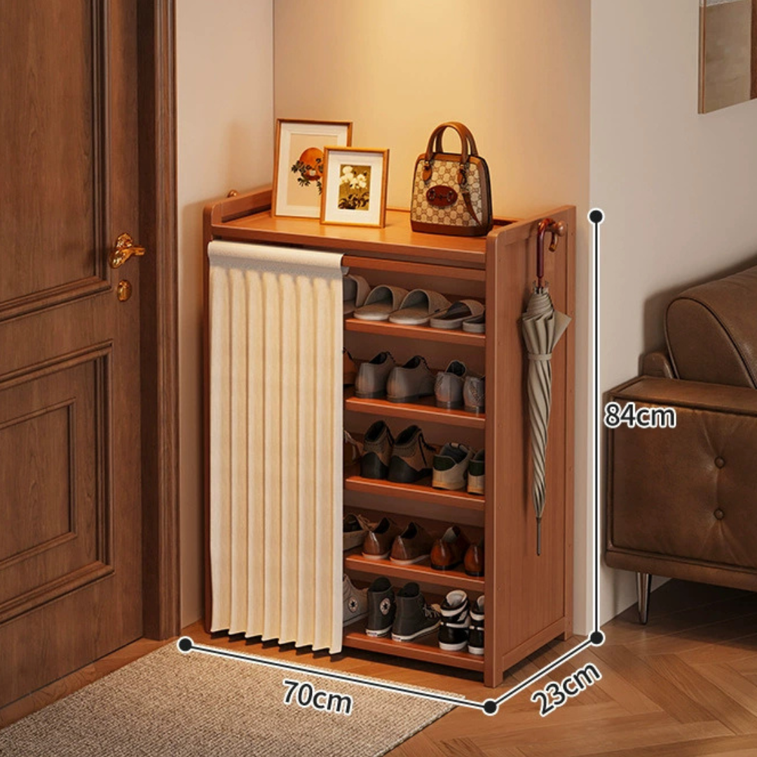 Multi Layer Bamboo Shoe Rack Cabinet with Dustproof Curtain