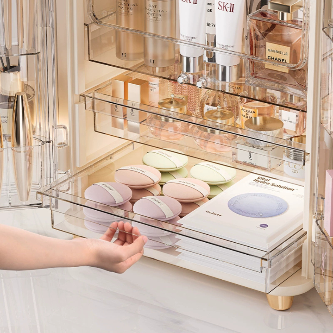 Three Layer Double Door Luxury Cosmetic Storage Organizer