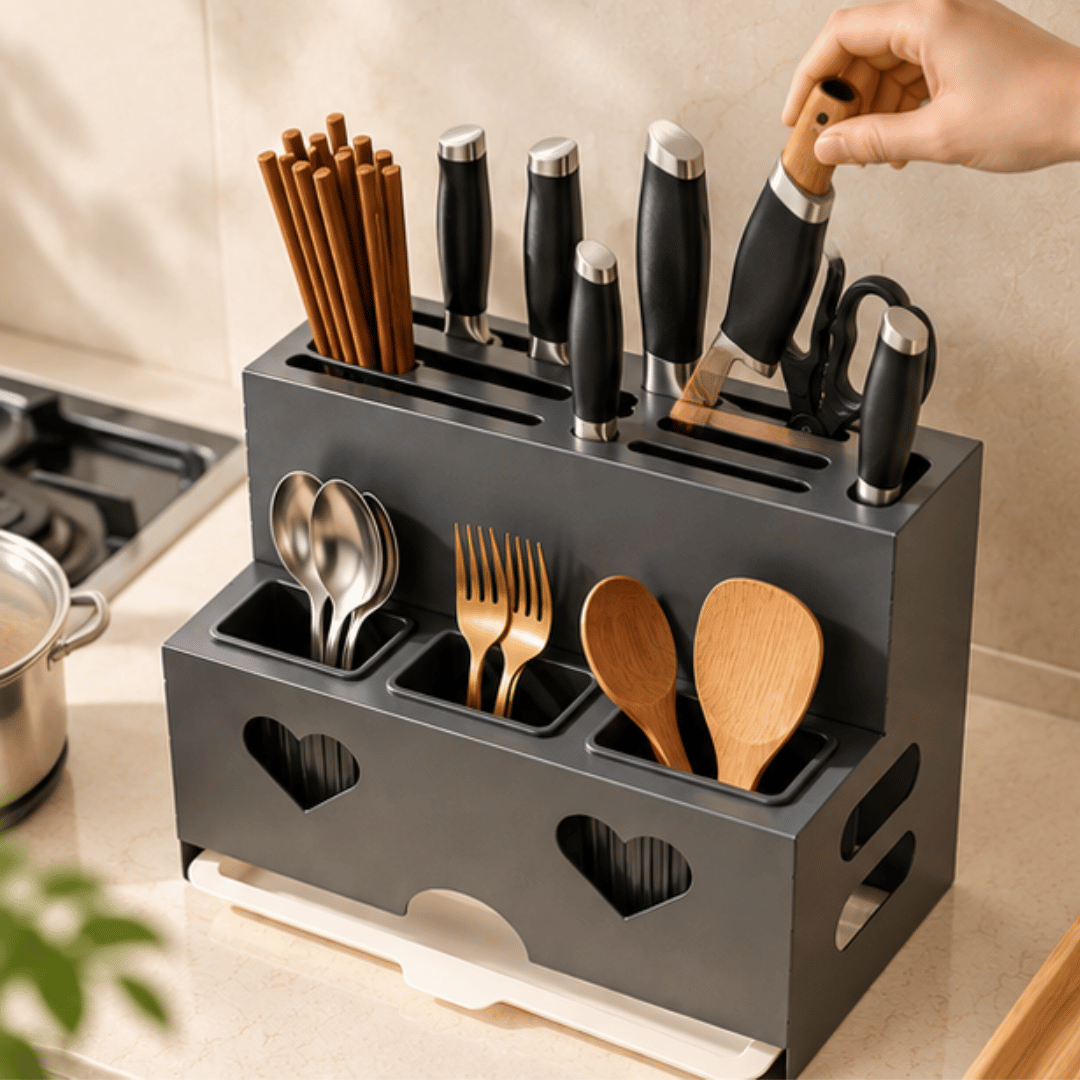 Wall Mounted Kitchen Knife Holder and Chopstick Organizer