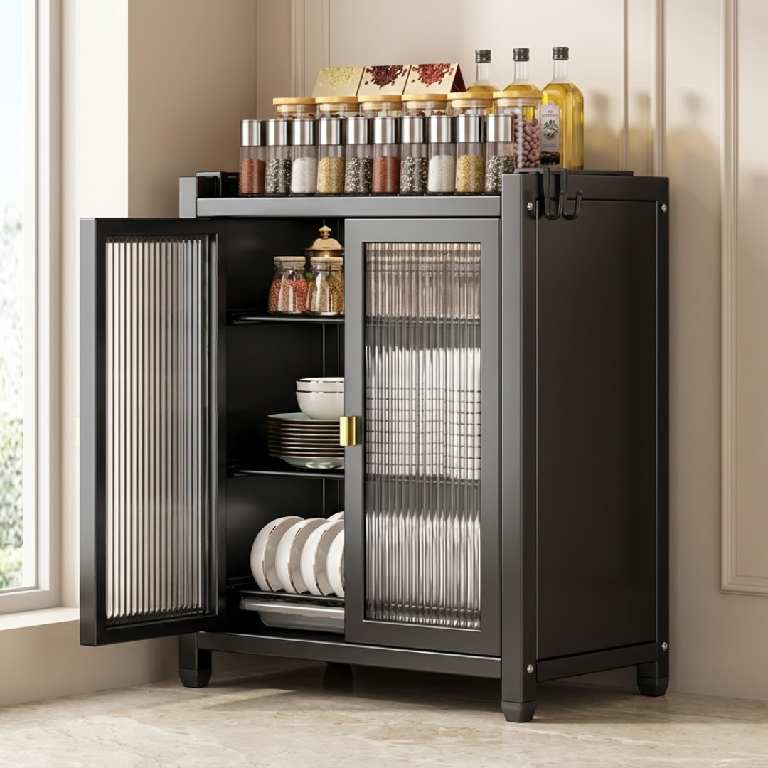 Premium Kitchen Storage Cabinet with Magnetic Doors and Adjustable Shelves