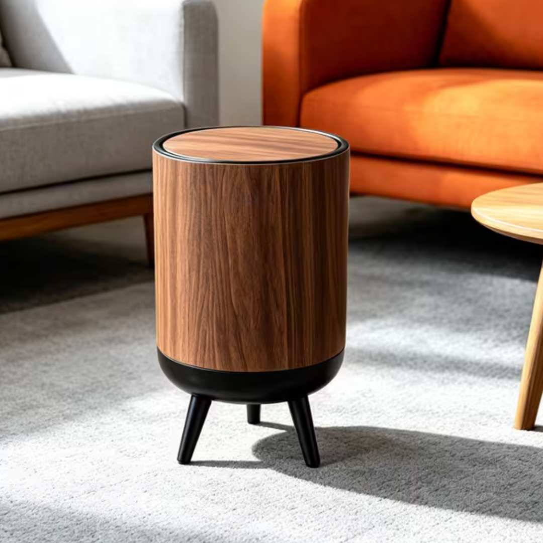 Nordic Style Wooden Grain Elevated Trash Can - 15L Capacity