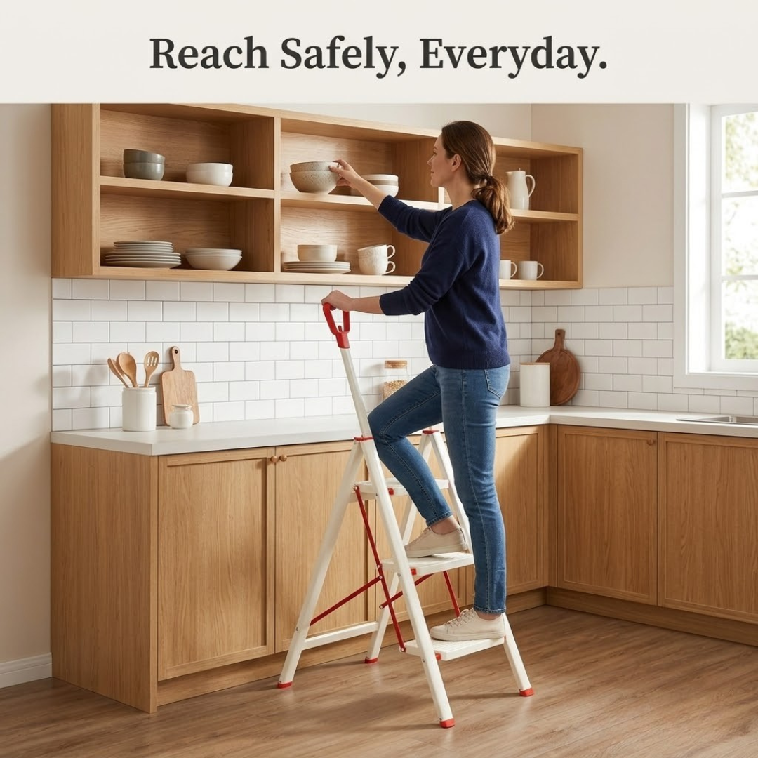 Foldable Carbon Steel Safety Step Ladder with Adjustable Handrail