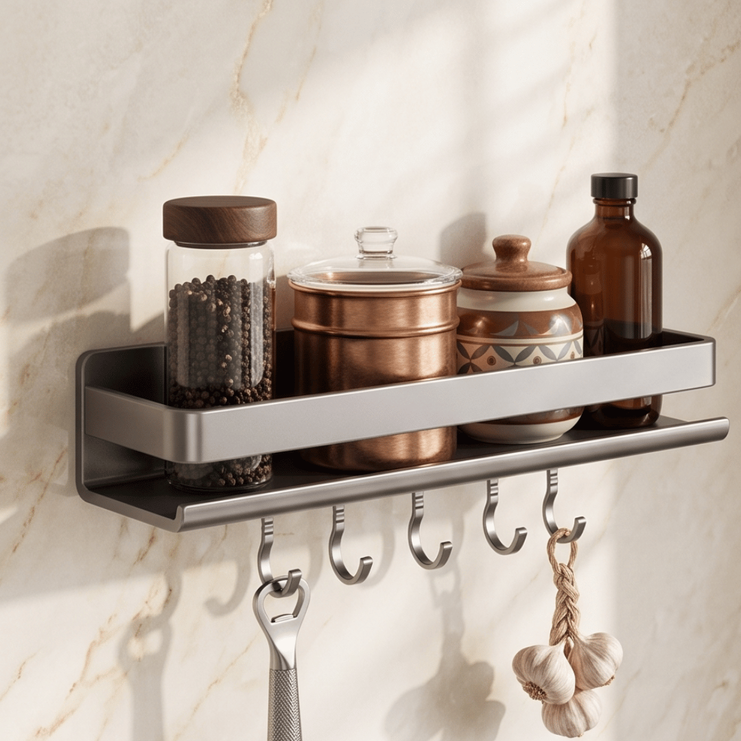 Wall Mounted Kitchen Spice Rack Organizer with Hooks