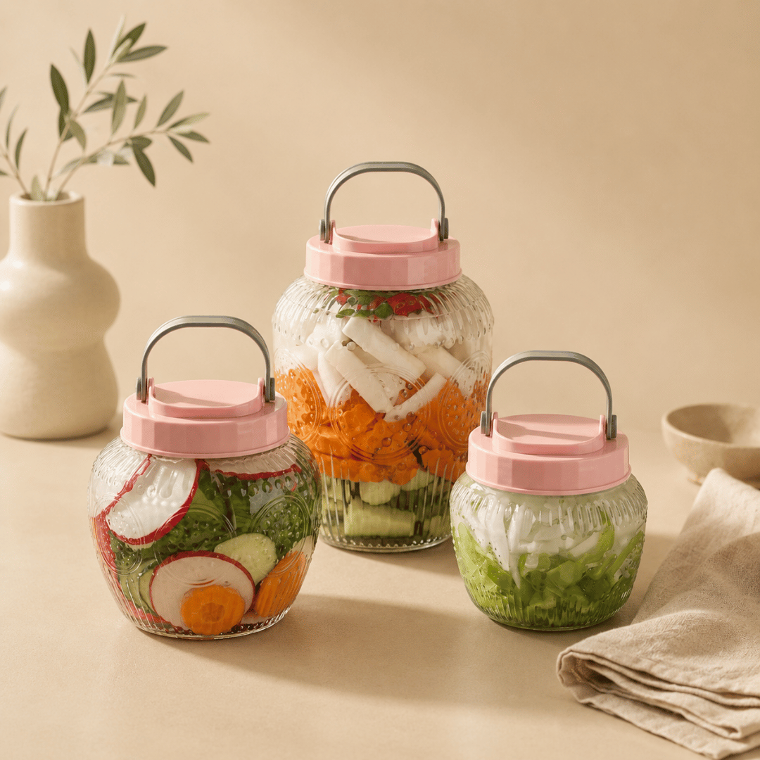 Homero Multi-Use Glass Jar with Handle and Airtight Lid Set of 3