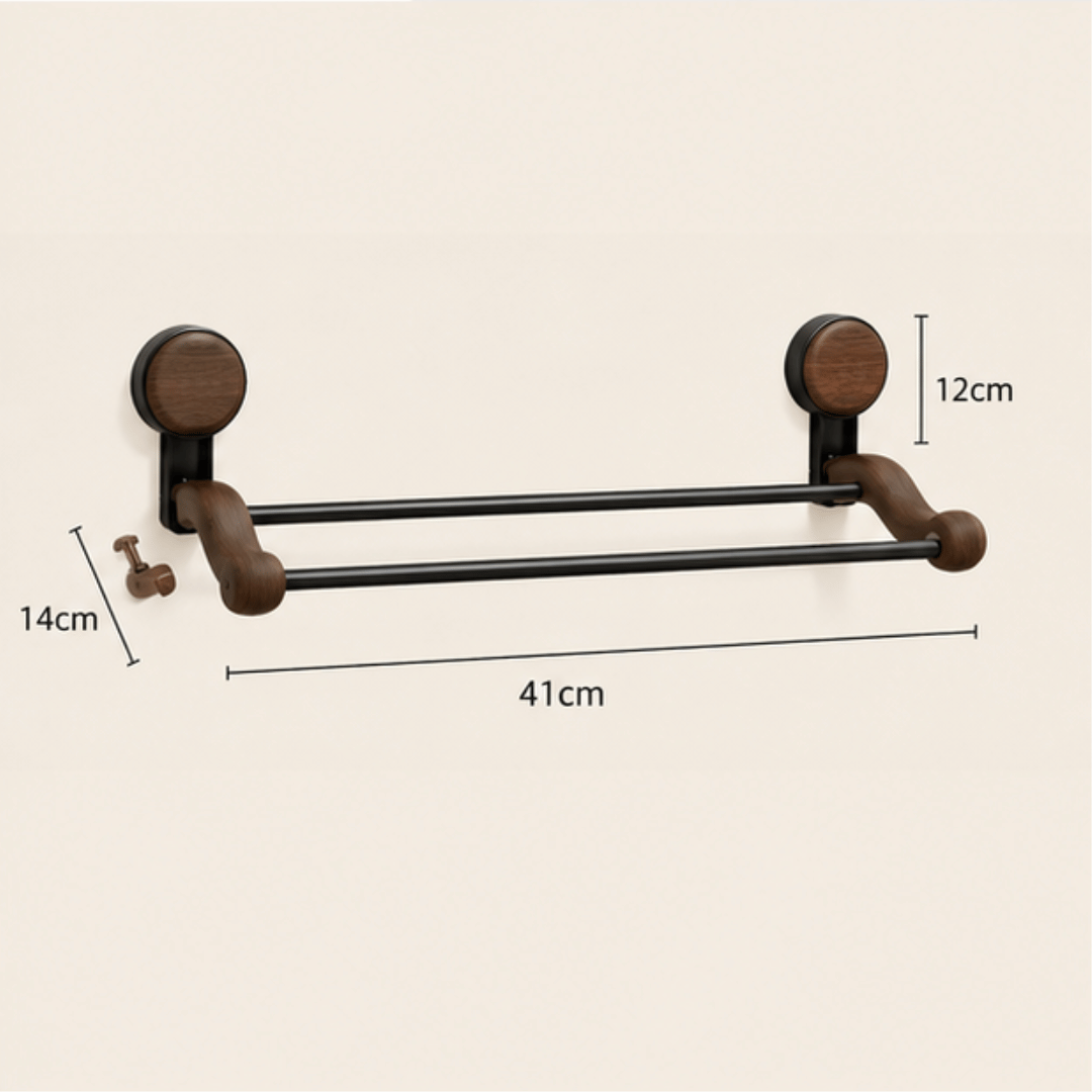 Double Row Natural Wood Towel Rack