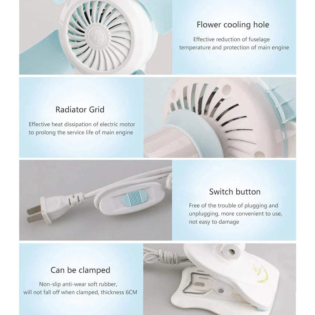 Portable 3 in 1 Rechargeable Wall Mount Clip Table Fan - 8 Blade