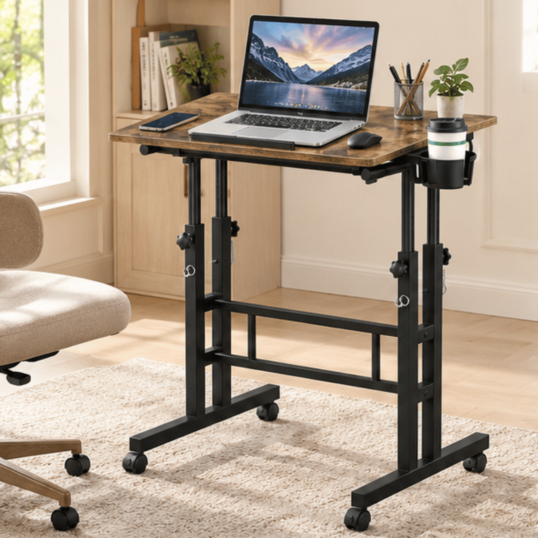 Multipurpose Height Adjustment Standing Laptop Desk with Tilting Tabletop & Hidden Wheels