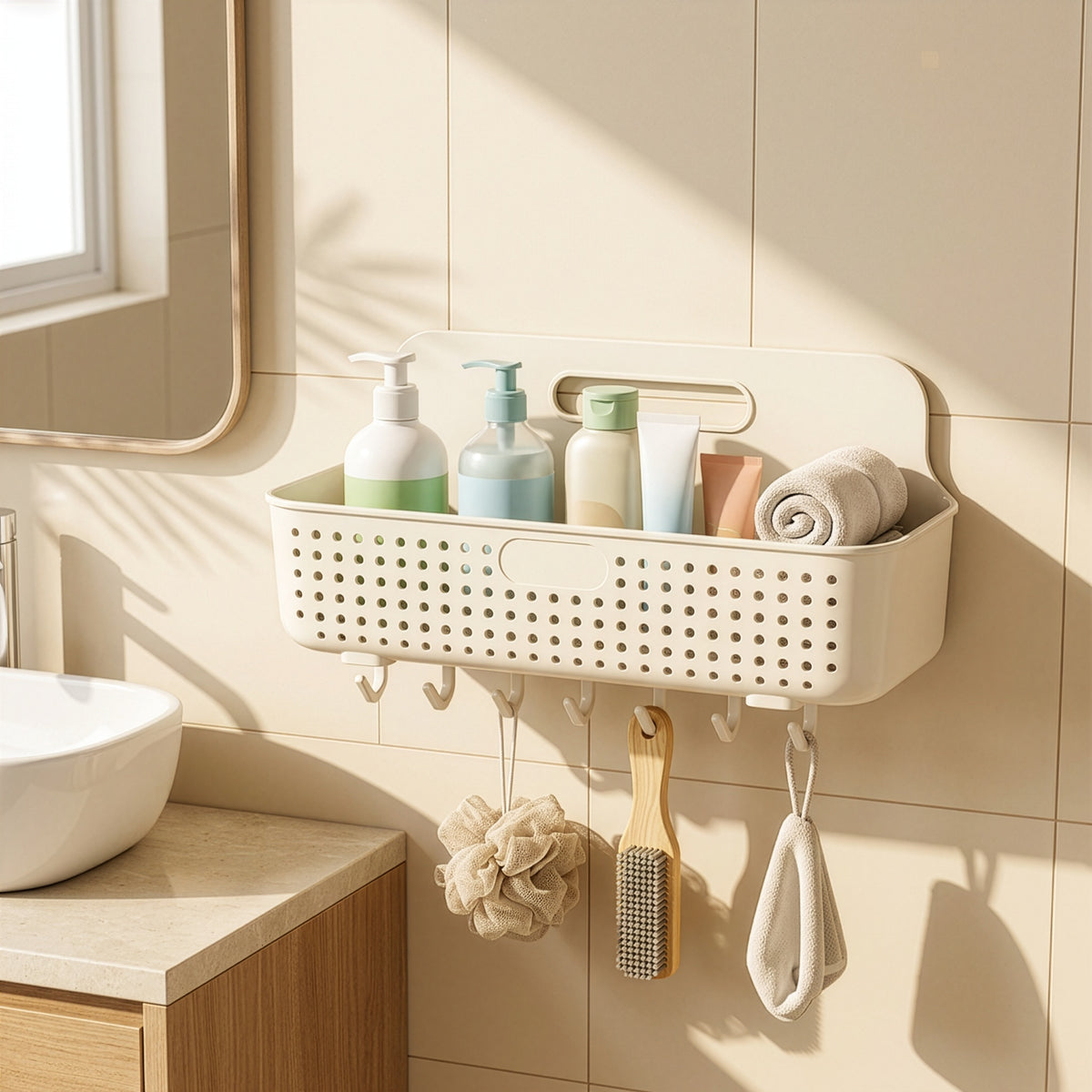 Homero Wall-Mounted Multi-Purpose Storage Basket with Hooks