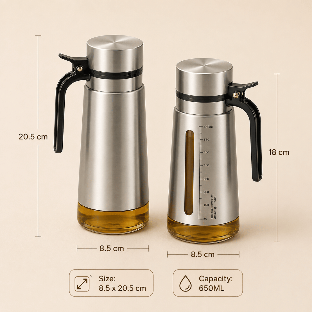 Premium Stainless Steel Oil Dispenser with Auto Flip Lid 650ml