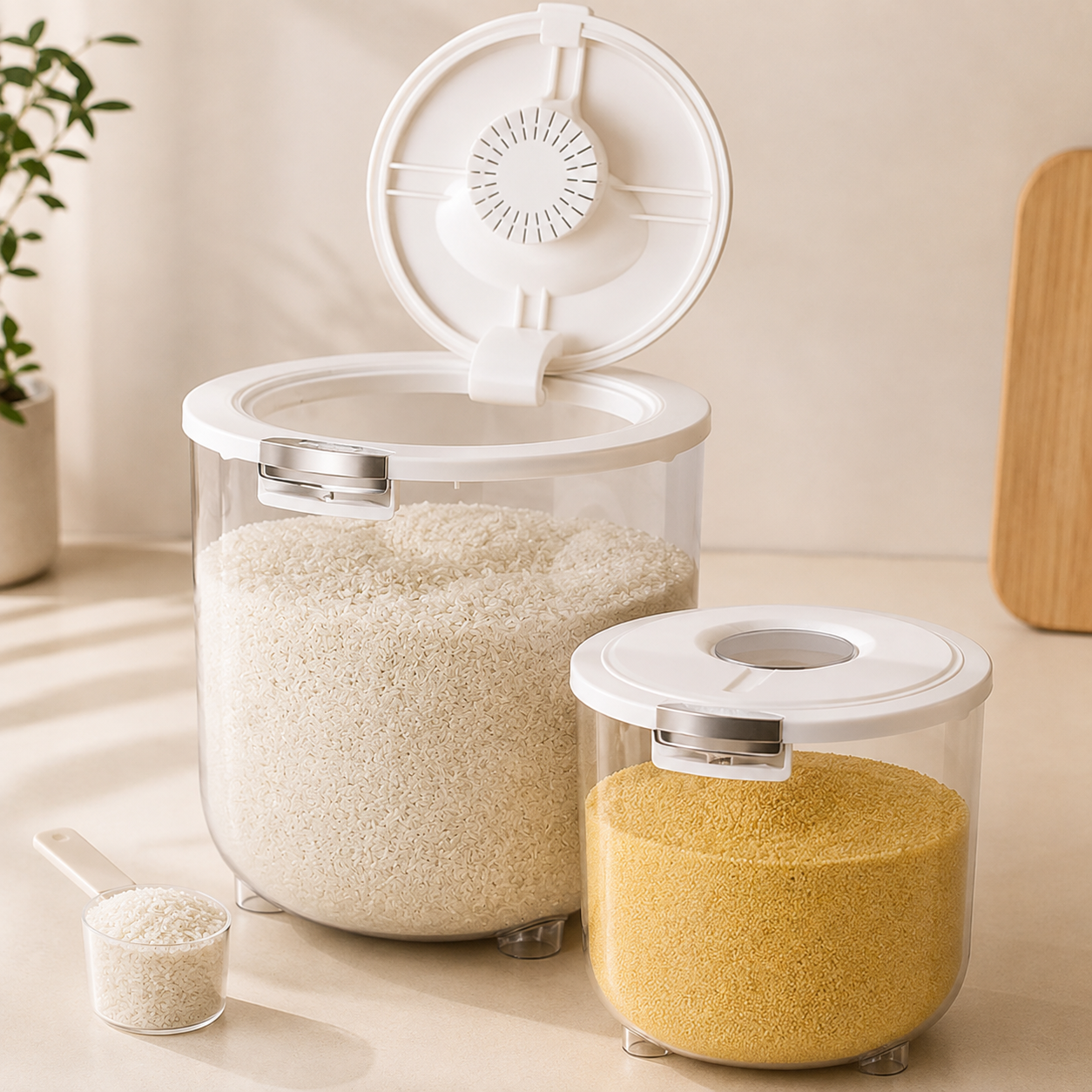 Homero Large Capacity Transparent Rice Container with One-Click Lid