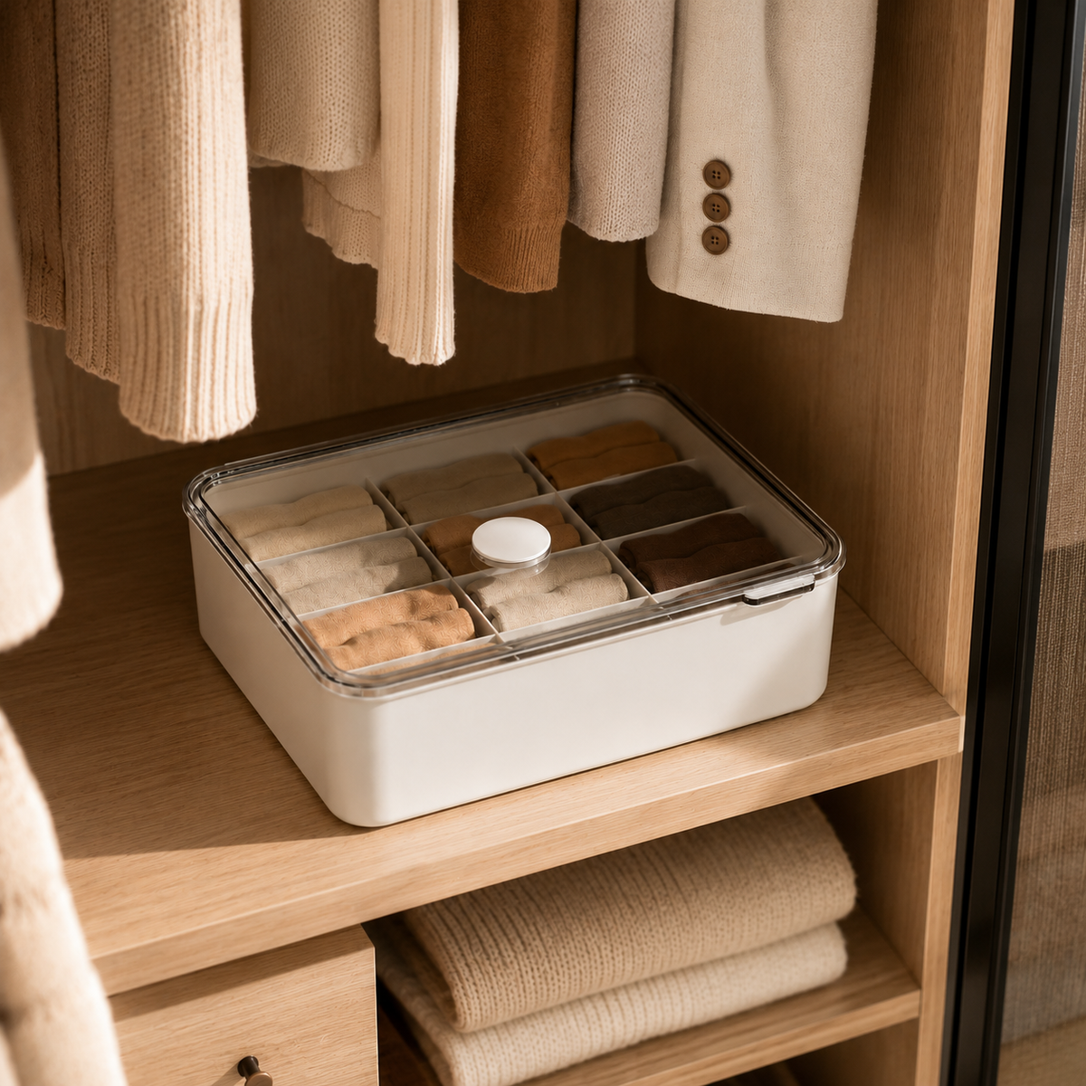 Smart Compartment Airtight Stackable Multipurpose Cloth Storage Organizer