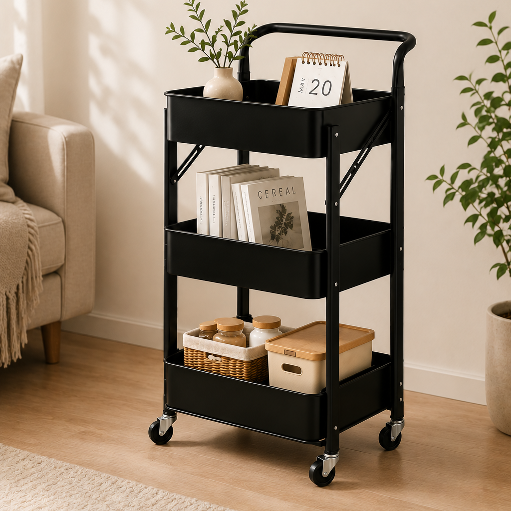 Homero Multi Tier Foldable Design Rolling Utility Storage Cart