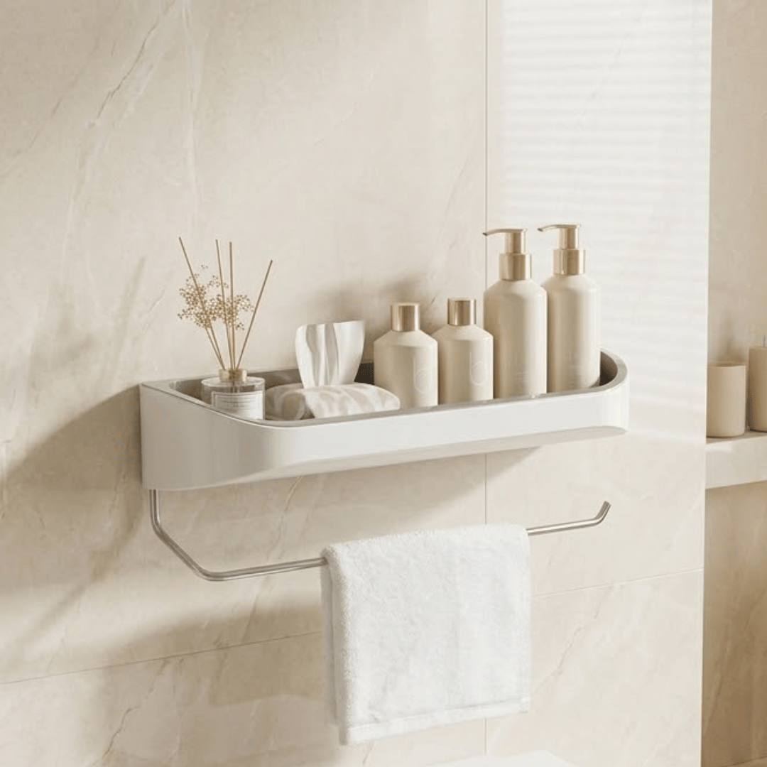 Wall Mounted Bathroom Organizer With Drainage Rack & Guardrail