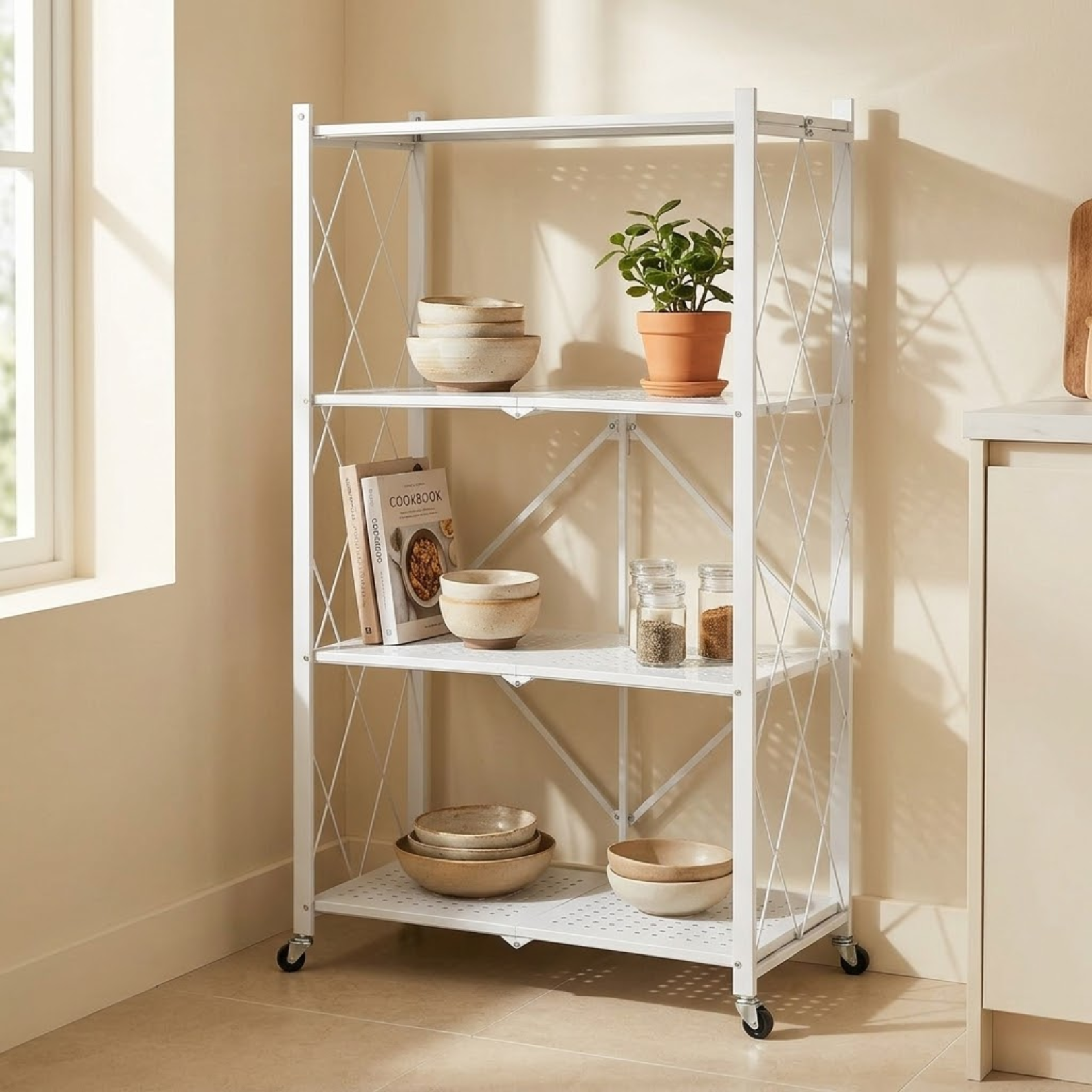 Multi-Use Heavy Duty Foldable Storage Shelf with Wheels
