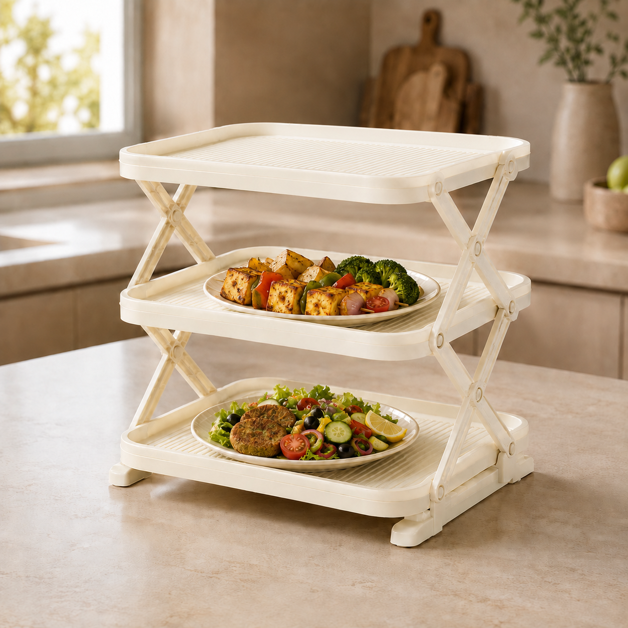 Foldable Multi Layer Dish & Prep Tray Storage Rack
