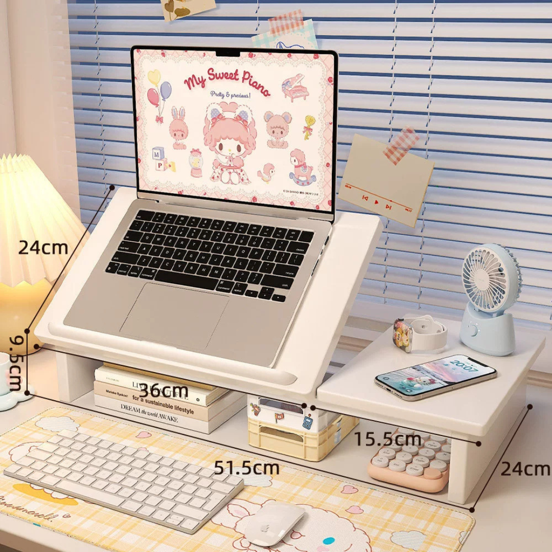 Adjustable Wooden Laptop Stand Monitor Riser Desk Organizer