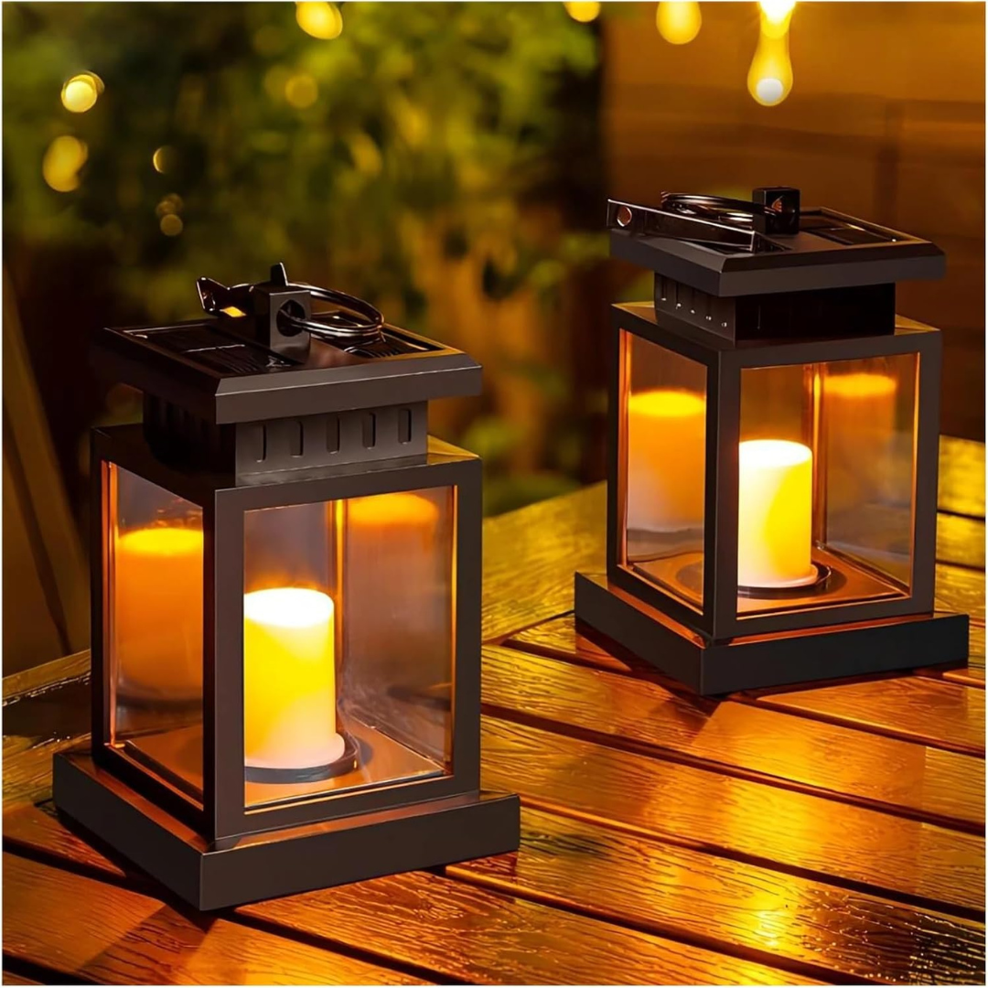 Homero Vintage Solar Lantern Set with Flickering LED Candle Light