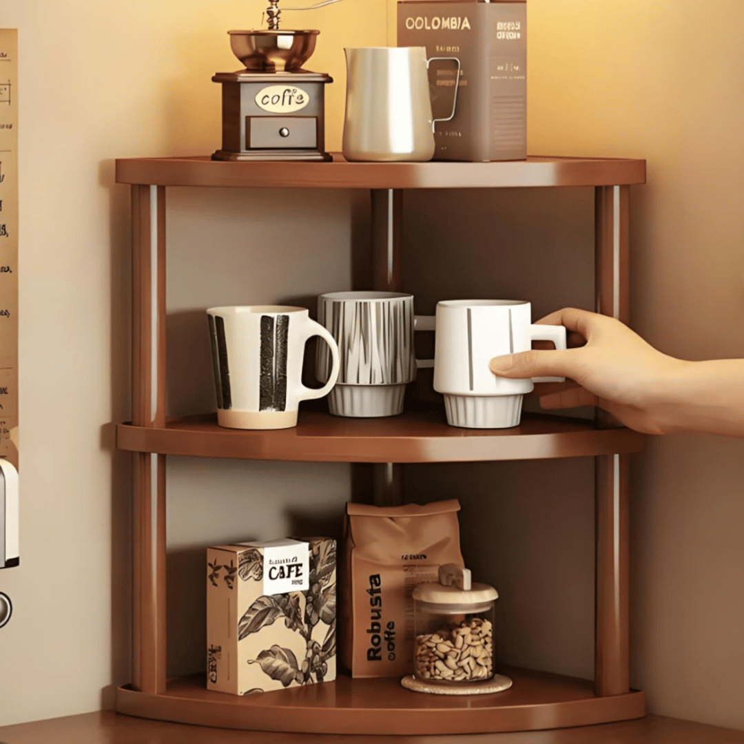 Wooden Corner Display Shelf Space Saving Tabletop Organizer