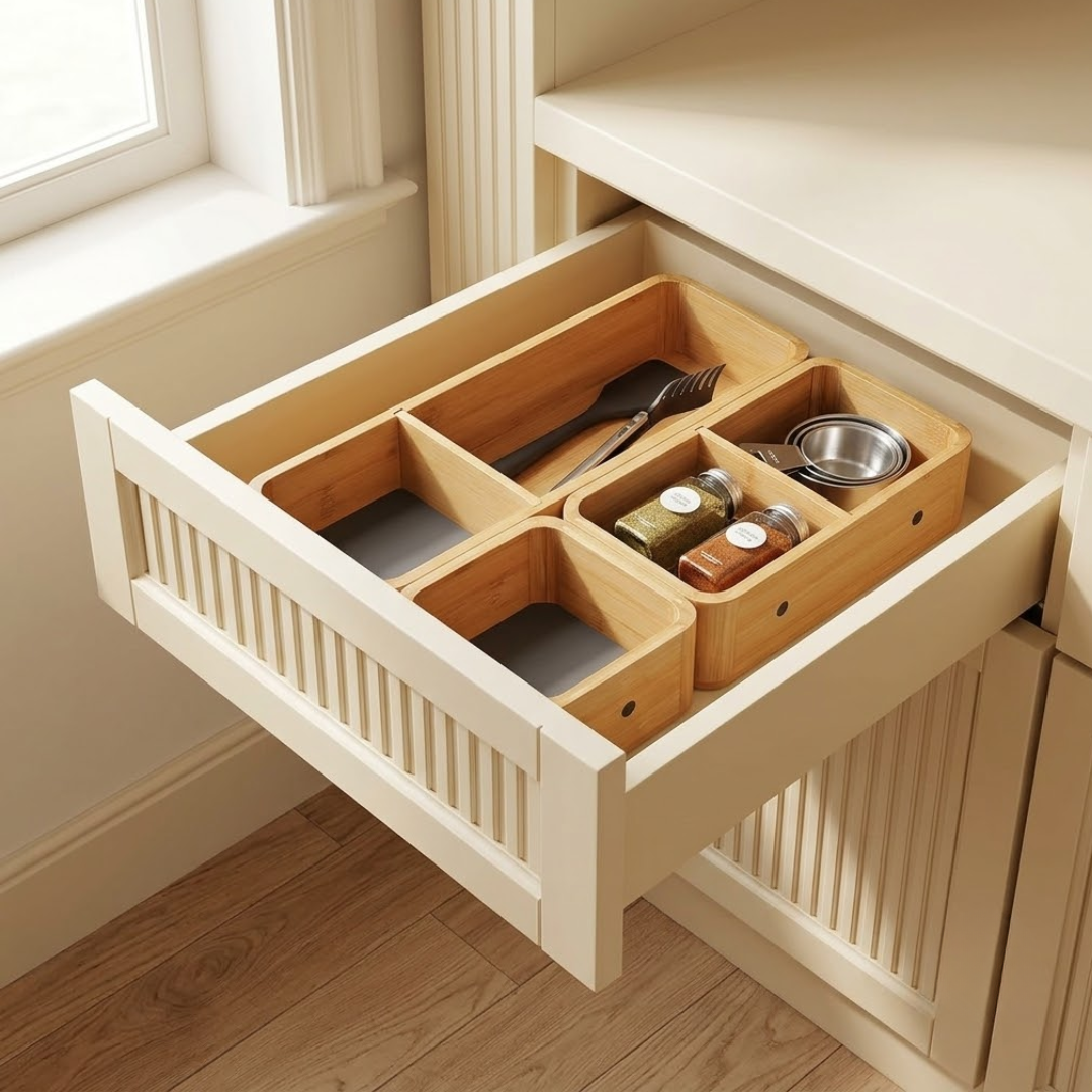 Modular Bamboo Kitchen Drawer Organizer with Removable Dividers