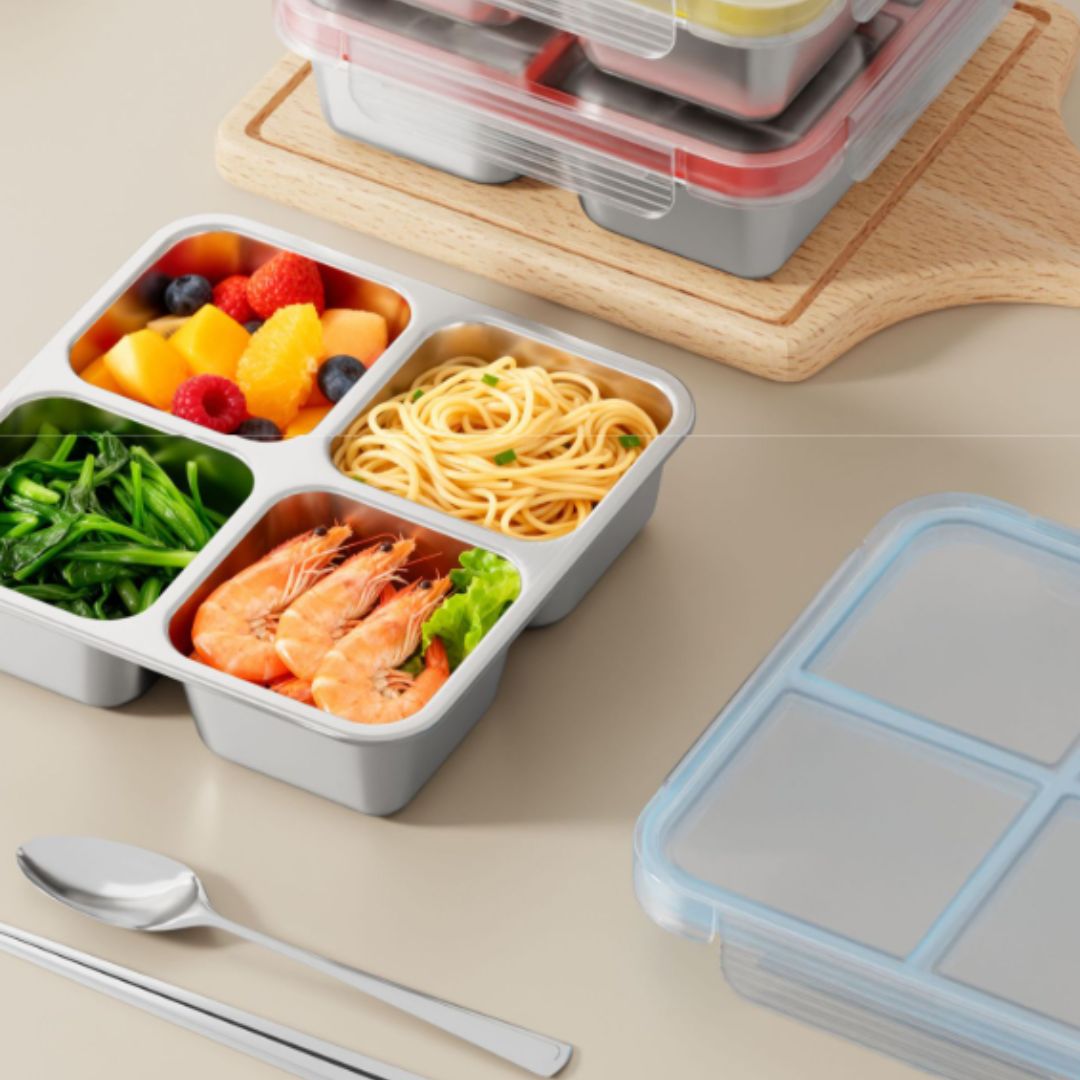 Stainless Steel 4 Compartment Airtight Lunch Box - 720ML
