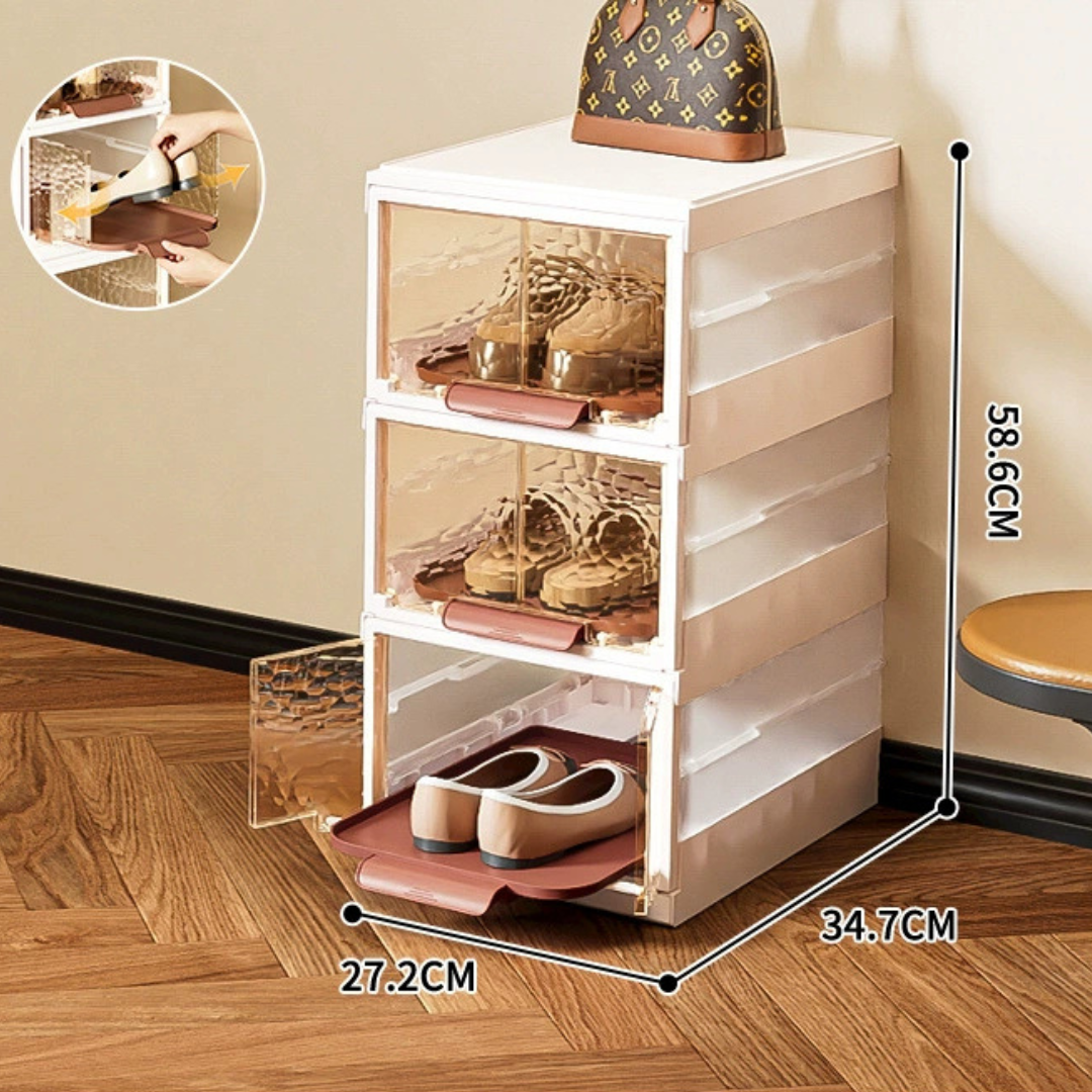Transparent Door Foldable Stackable Plastic Shoe Rack Organizer
