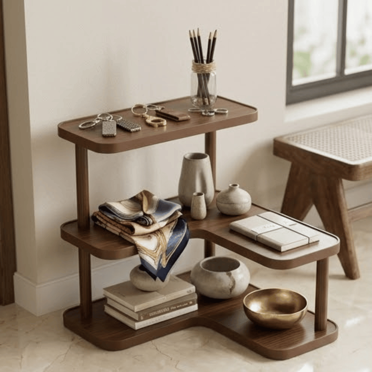 Space Saving Three Tier Stepped Corner Shelf Desktop Organizer