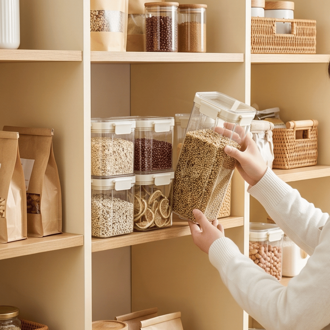 Multipurpose Transparent Grains Storage Jar with Airtight Lid