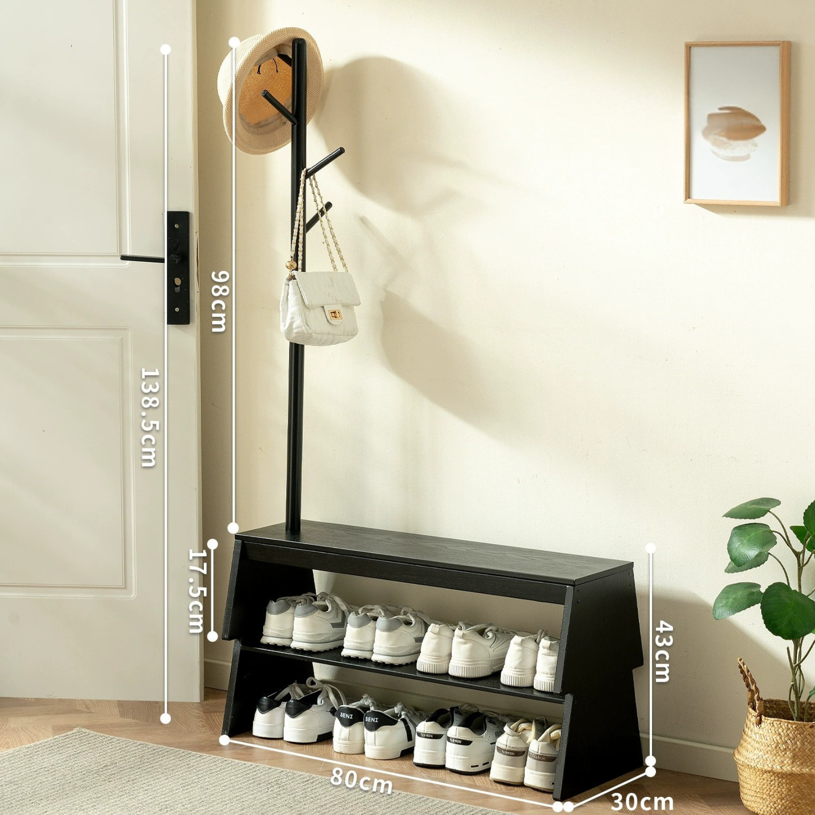 Multifunctional Entryway Shoe Rack Bench with Coat Stand Storage Organizer