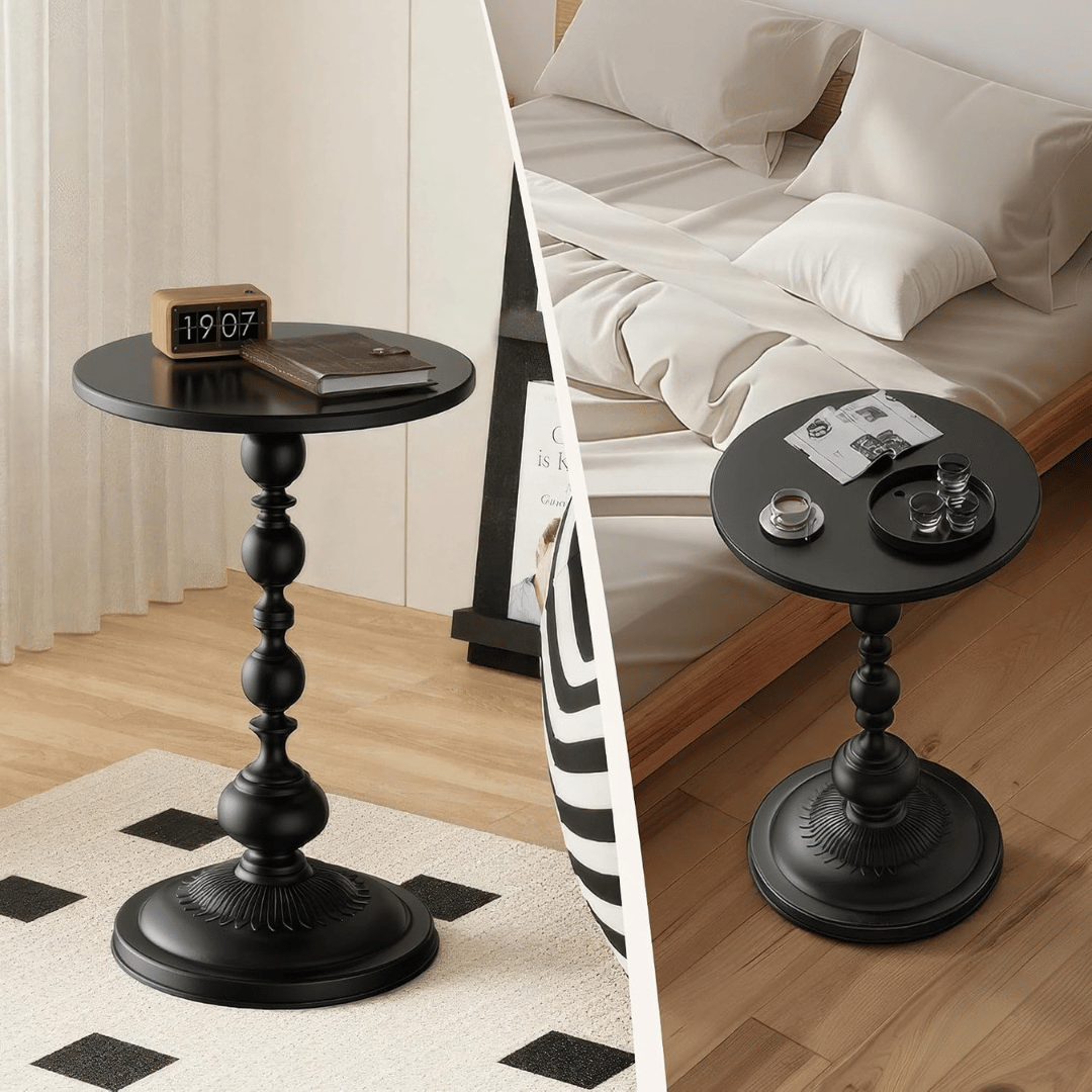 Round Matte Black Pedestal Accent Side Table