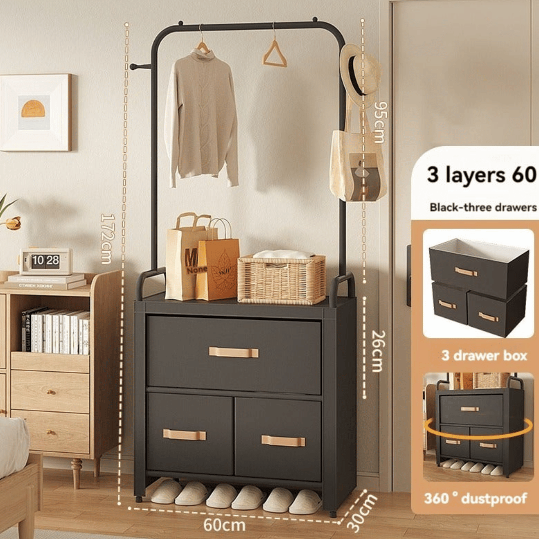 Multifunctional Coat Rack with Drawers Hooks and Hanging Storage Organizer