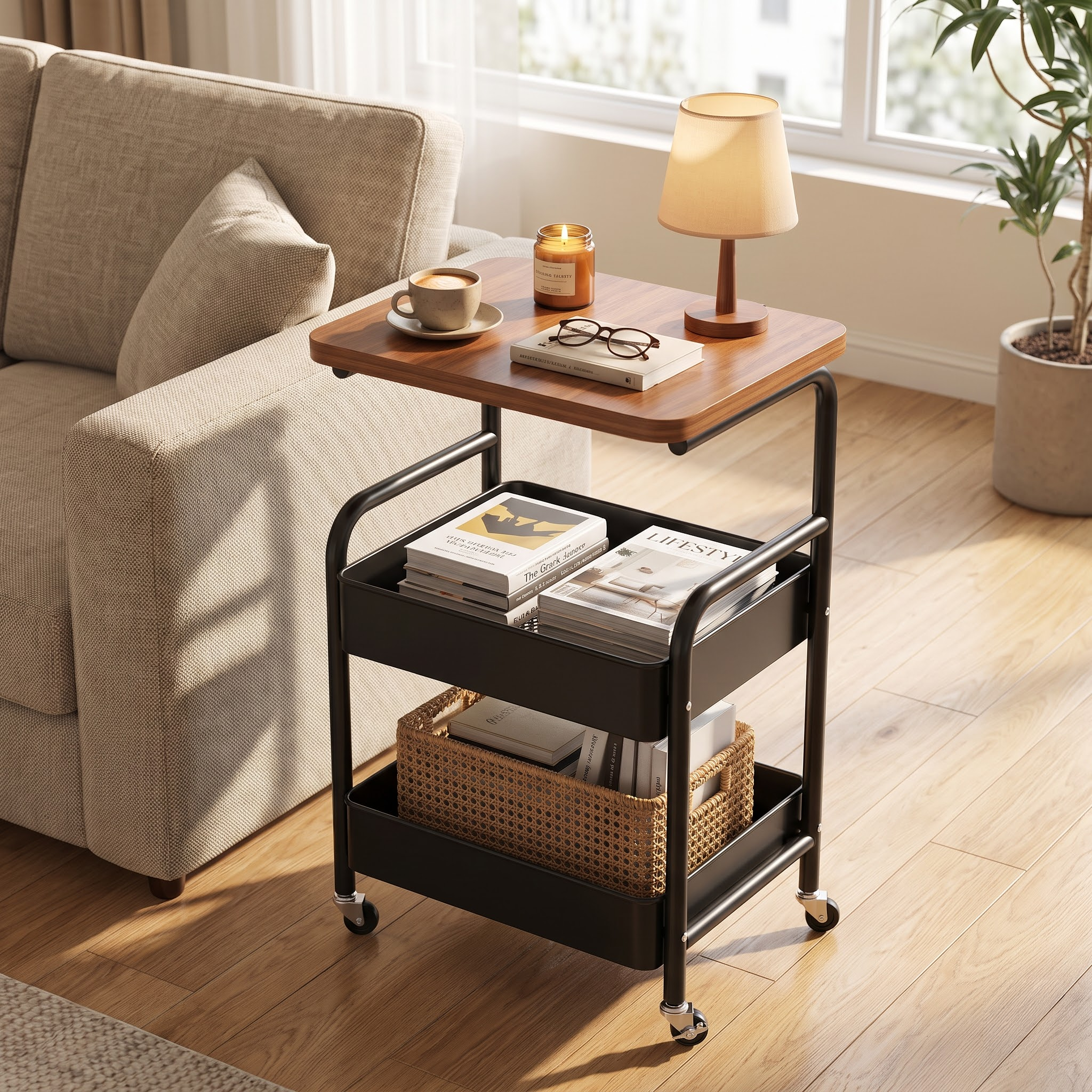 Homero 3-Tier Iron Durable Wood Slim Storage Rack