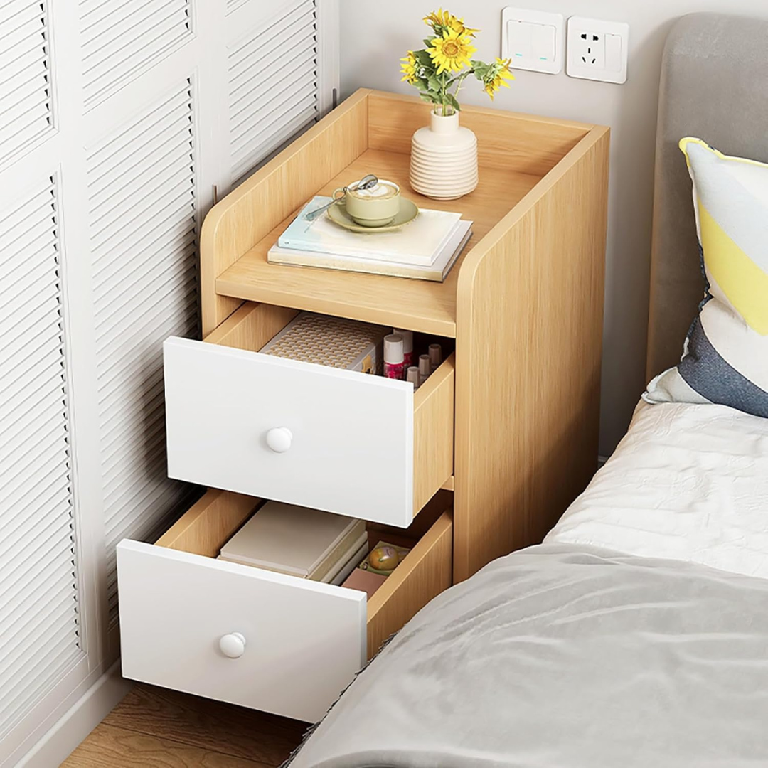 Modern Wooden Bedside Table with Drawer Open Storage Shelf