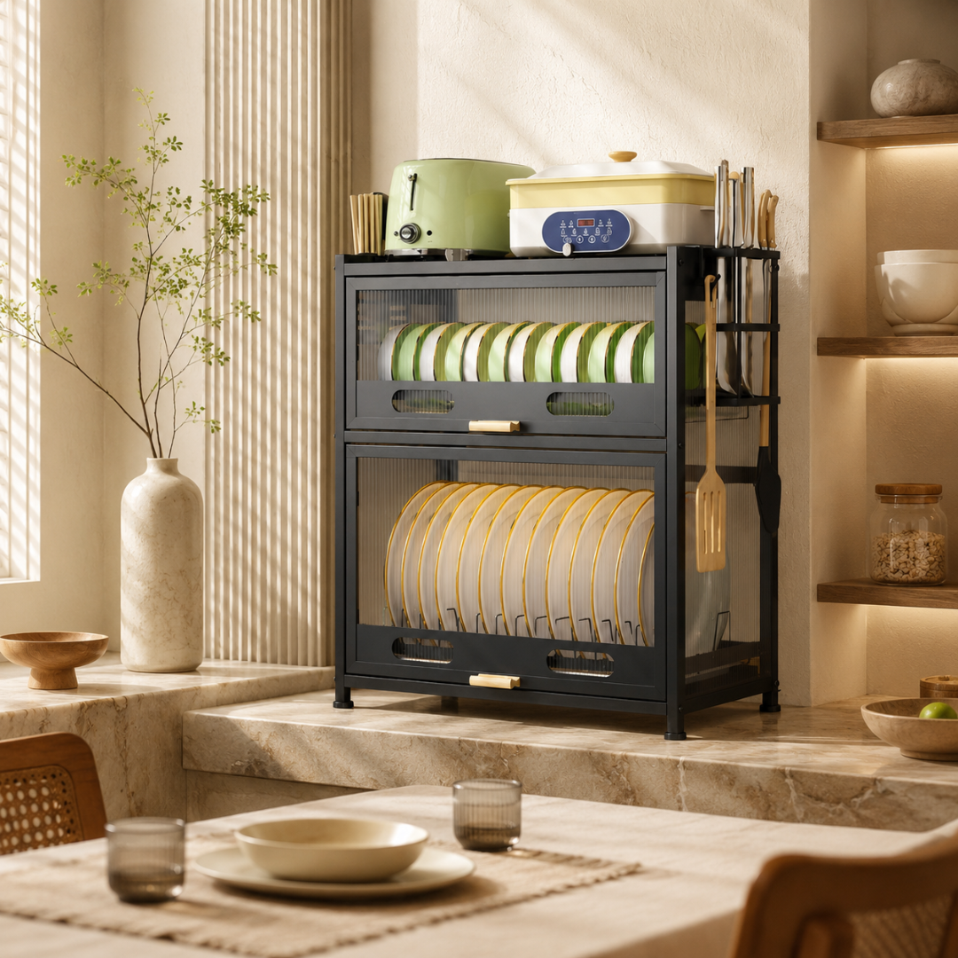 Multi Purpose Kitchen Storage Cabinet with Drawers Shelves Hooks and Utensil Holders