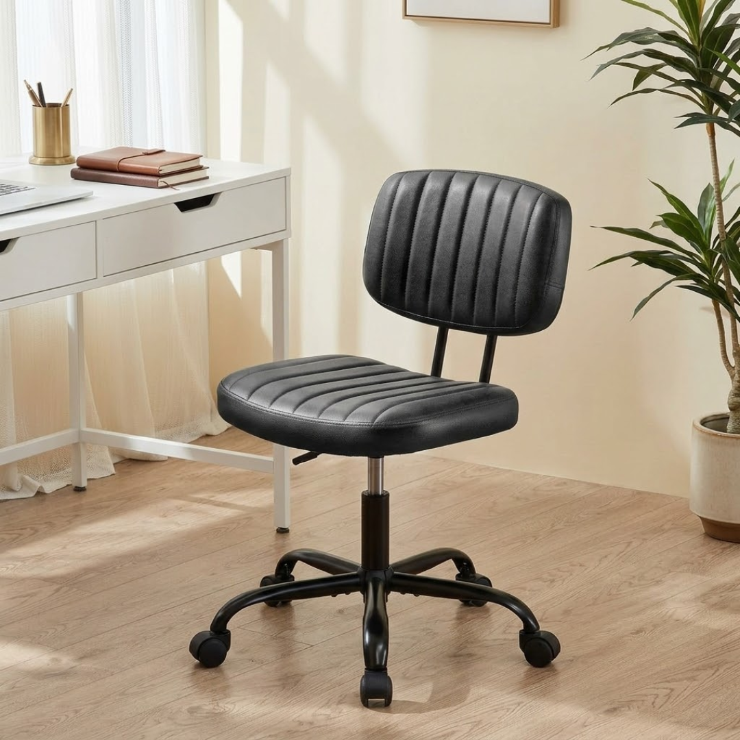 Ergonomic PU Leather Lumbar Support Armless Office Chair with Rolling Base