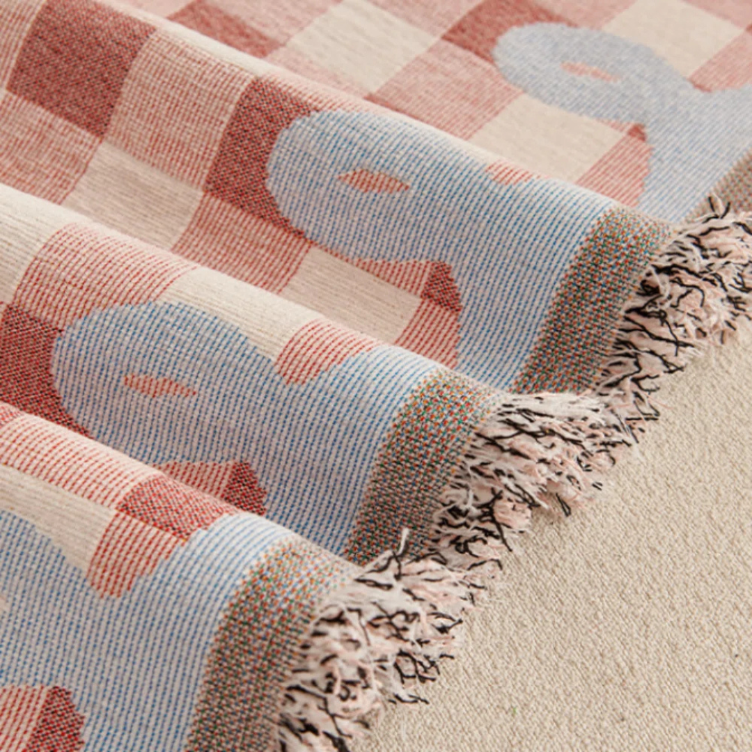 Elegant Grid Floral Soft Chenille Sofa Throw Cover