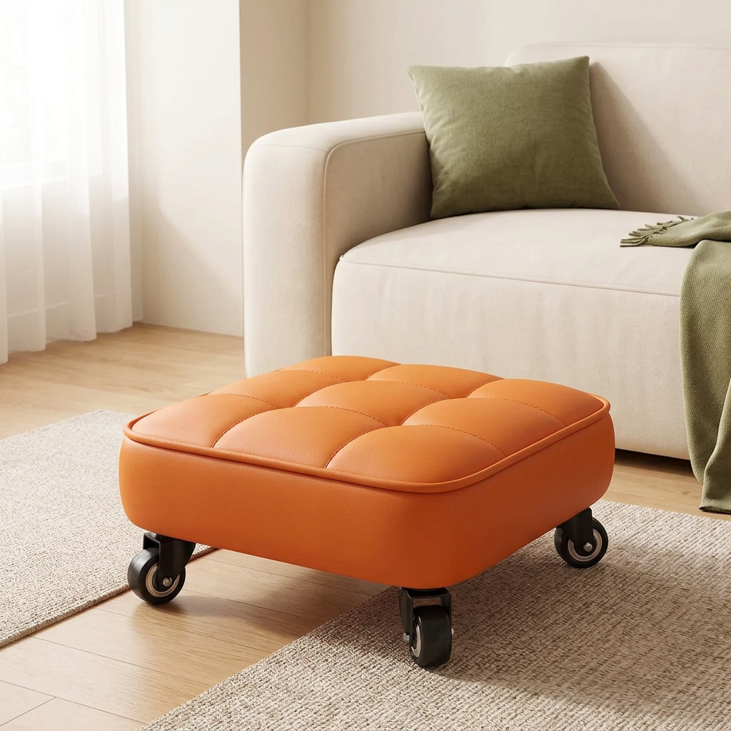 Multi Purpose Low Rolling Stool Cushioned Seat with Swivel Wheels