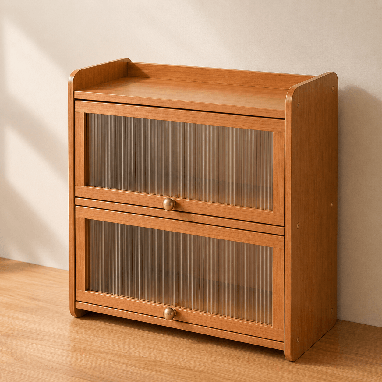 2-Tier Bamboo Acrylic Multipurpose Storage Cabinet with Translucent Flip Door