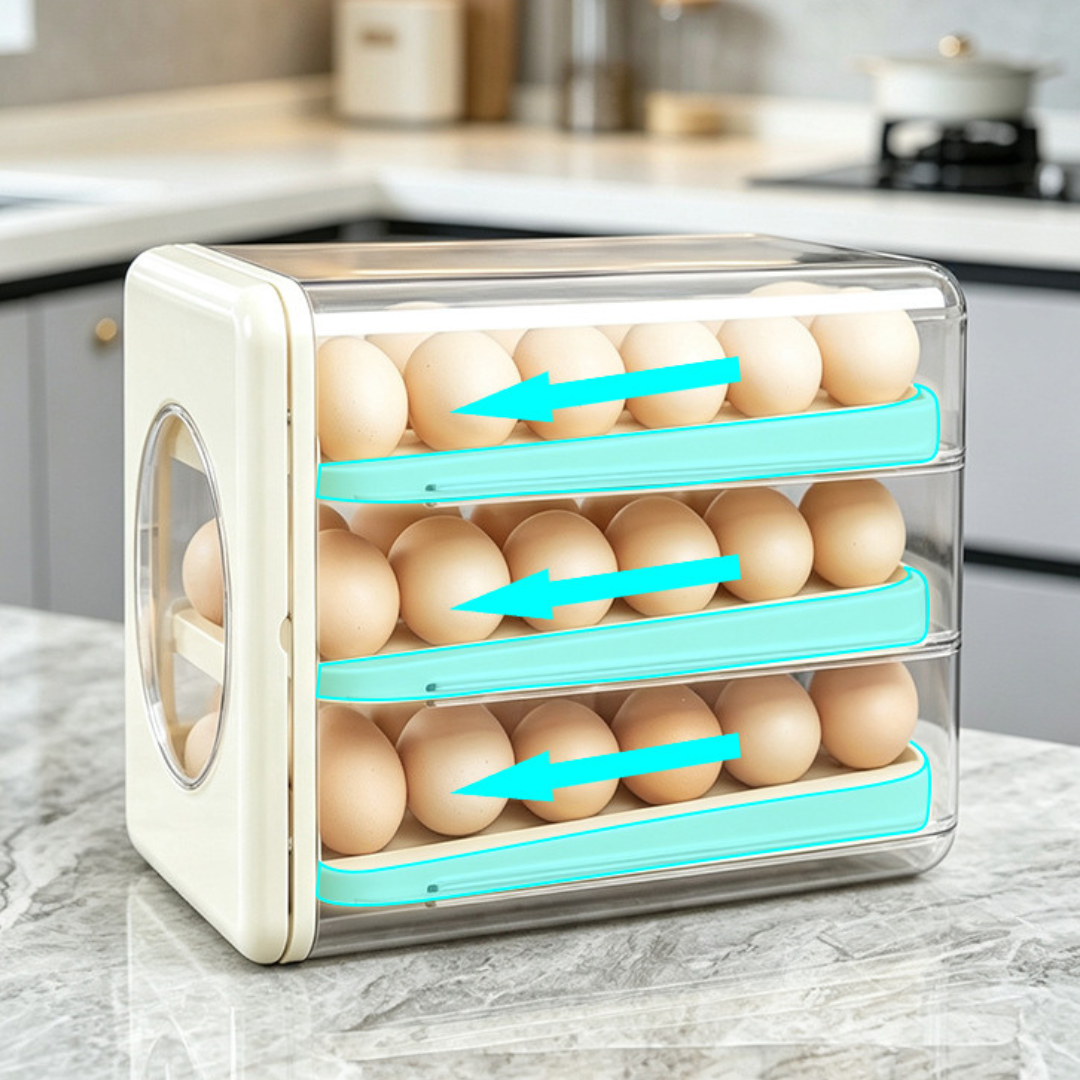 Automatic Transparent Drawer Rolling Egg Storage Organizer