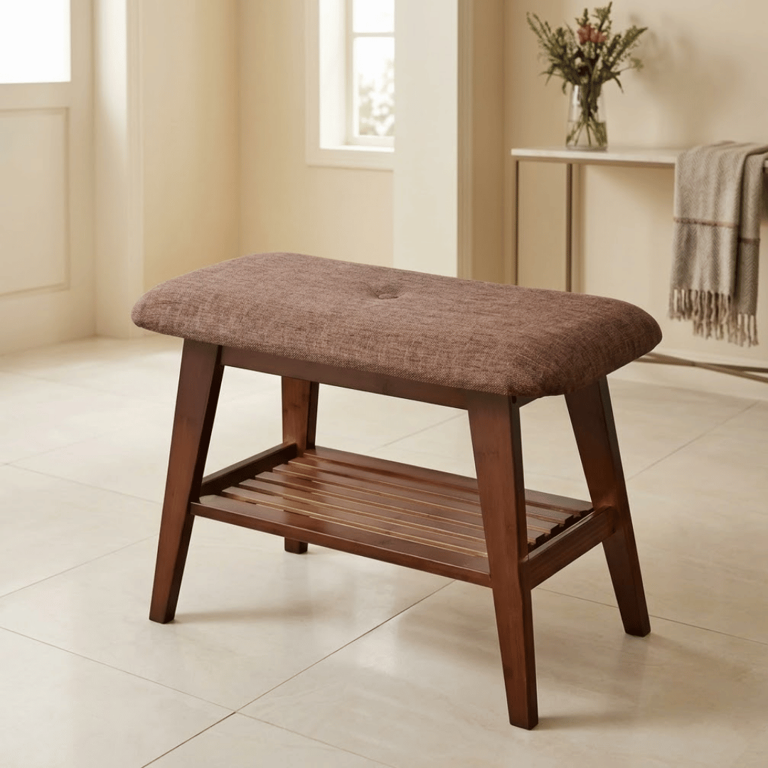 Elegant Bamboo Shoe Rack Bench with Cushioned Seating Storage