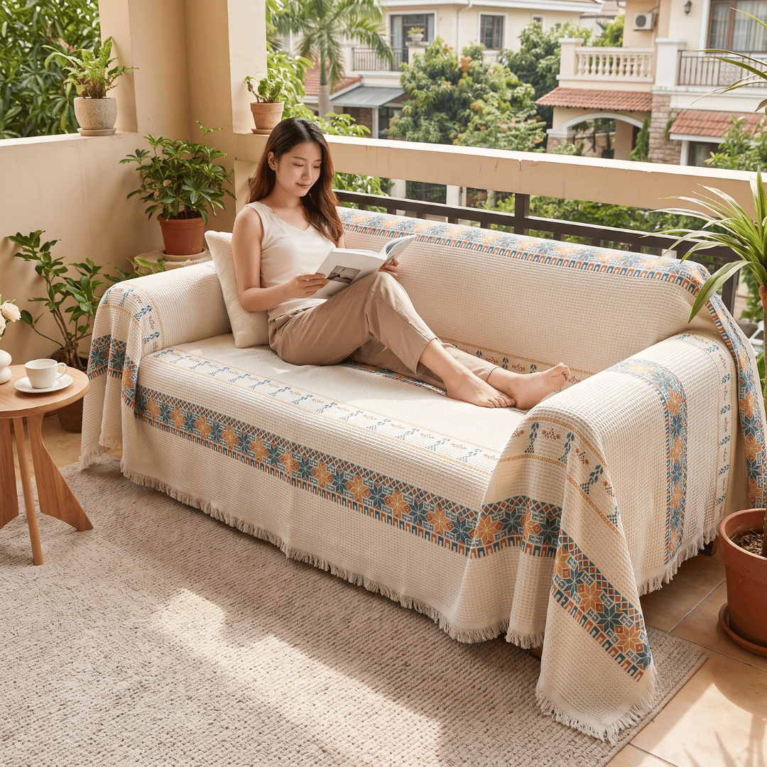 Premium Multipurpose Chenille Sofa Cover with Decorative Tassels
