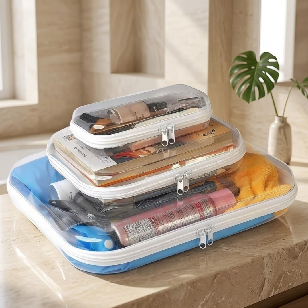Transparent Hard Shell Zipper Organizer Bags (Set of 3)