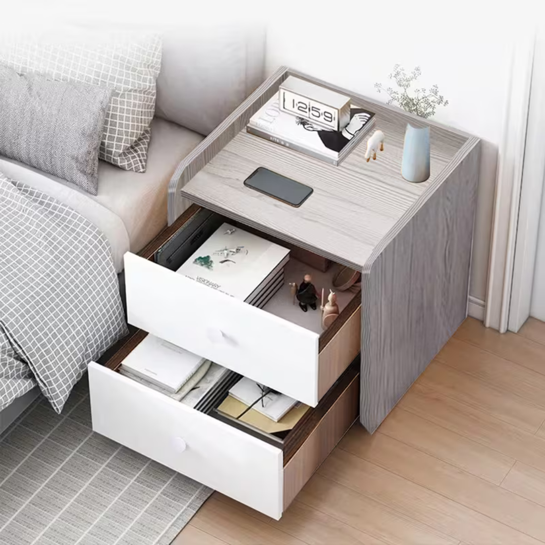 Modern Bedside Table with 2 Storage Drawers