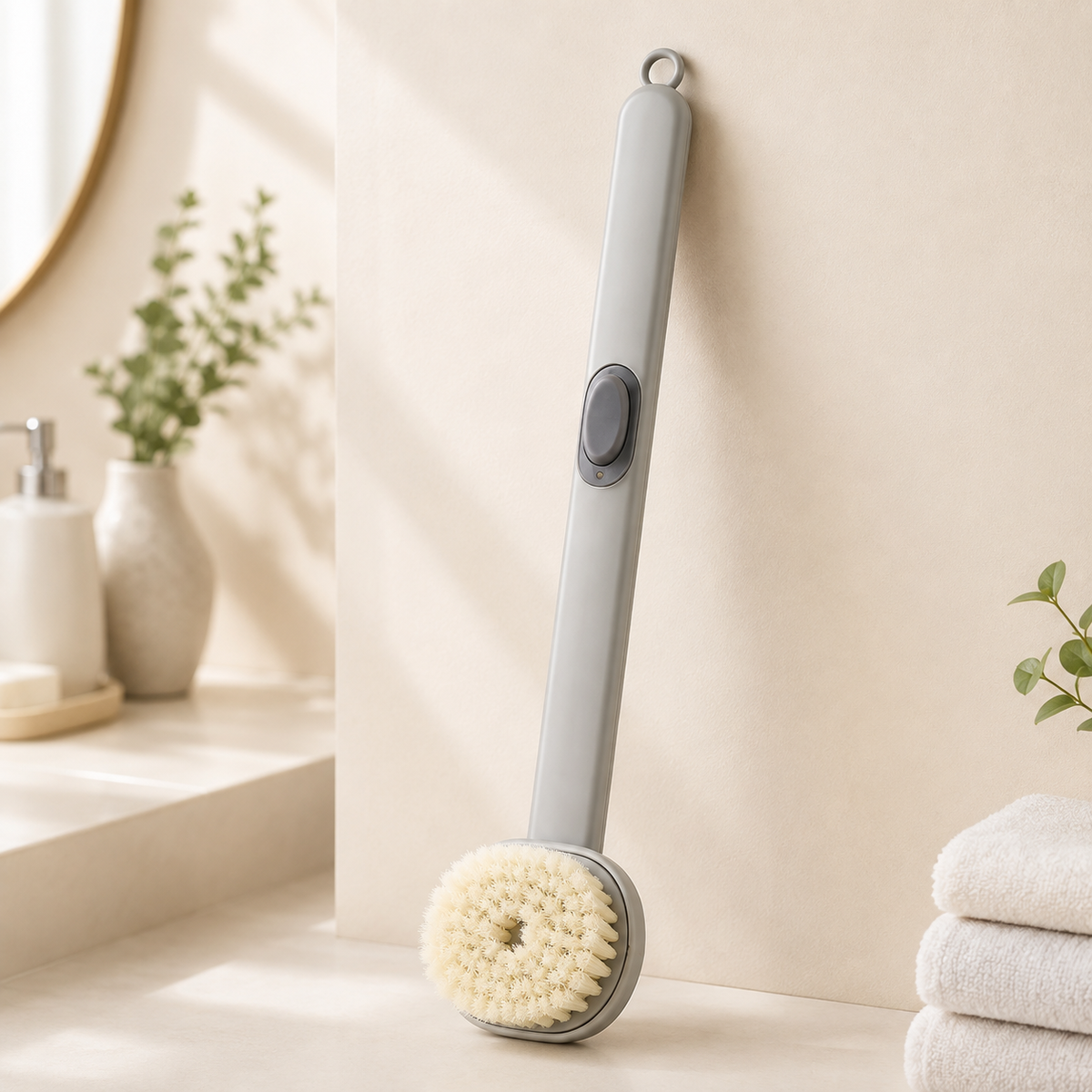Soft Bristle Refillable Shower Bath Brush with Soap Dispenser