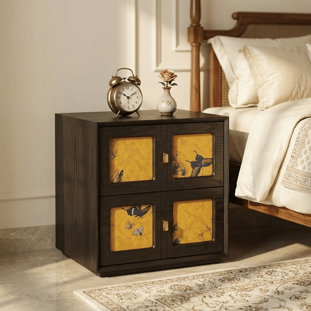 Retro Solid Wood Storage Cabinet with Two Drawers