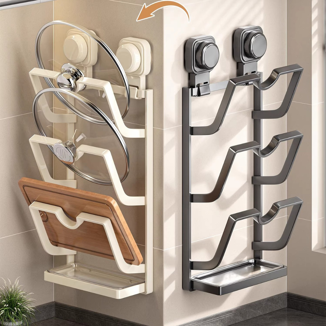 Multi-Use Carbon Steel Wall Mounted Pot Lid Organizer Rack