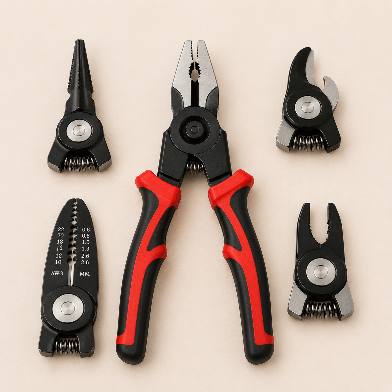 HOMERO 5 In 1 Multifunctional Interchangeable Head Heavy Duty Pliers Tool Set