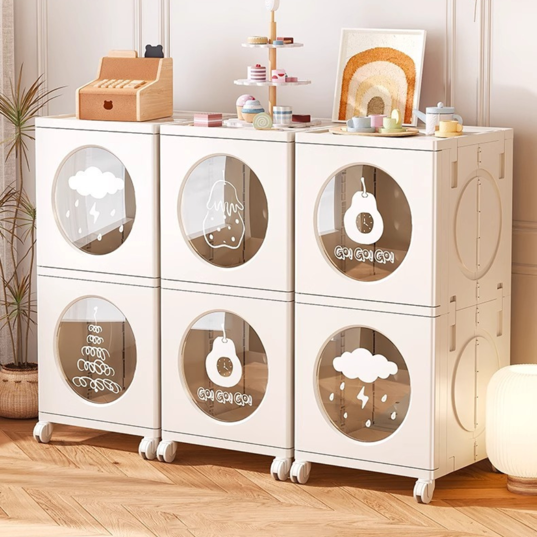 Foldable Multi Purpose Storage Cabinet with Wheels and Transparent Doors