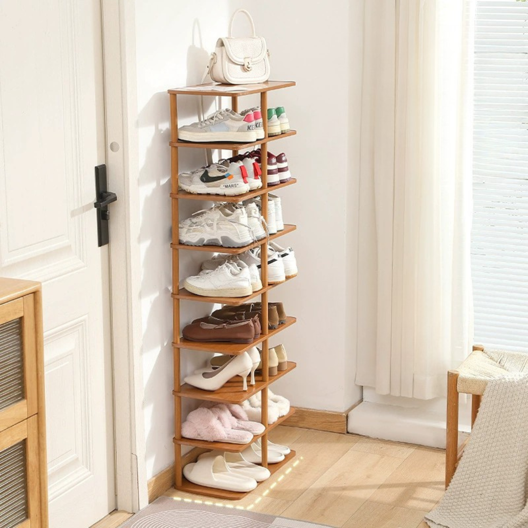 9-Tier Space Saving Multipurpose Wooden Shoe Rack
