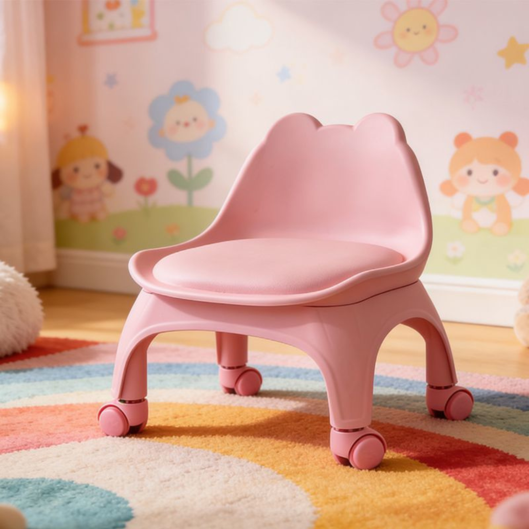 Cute Bear Baby Bucket Plastic Chair with Wheels